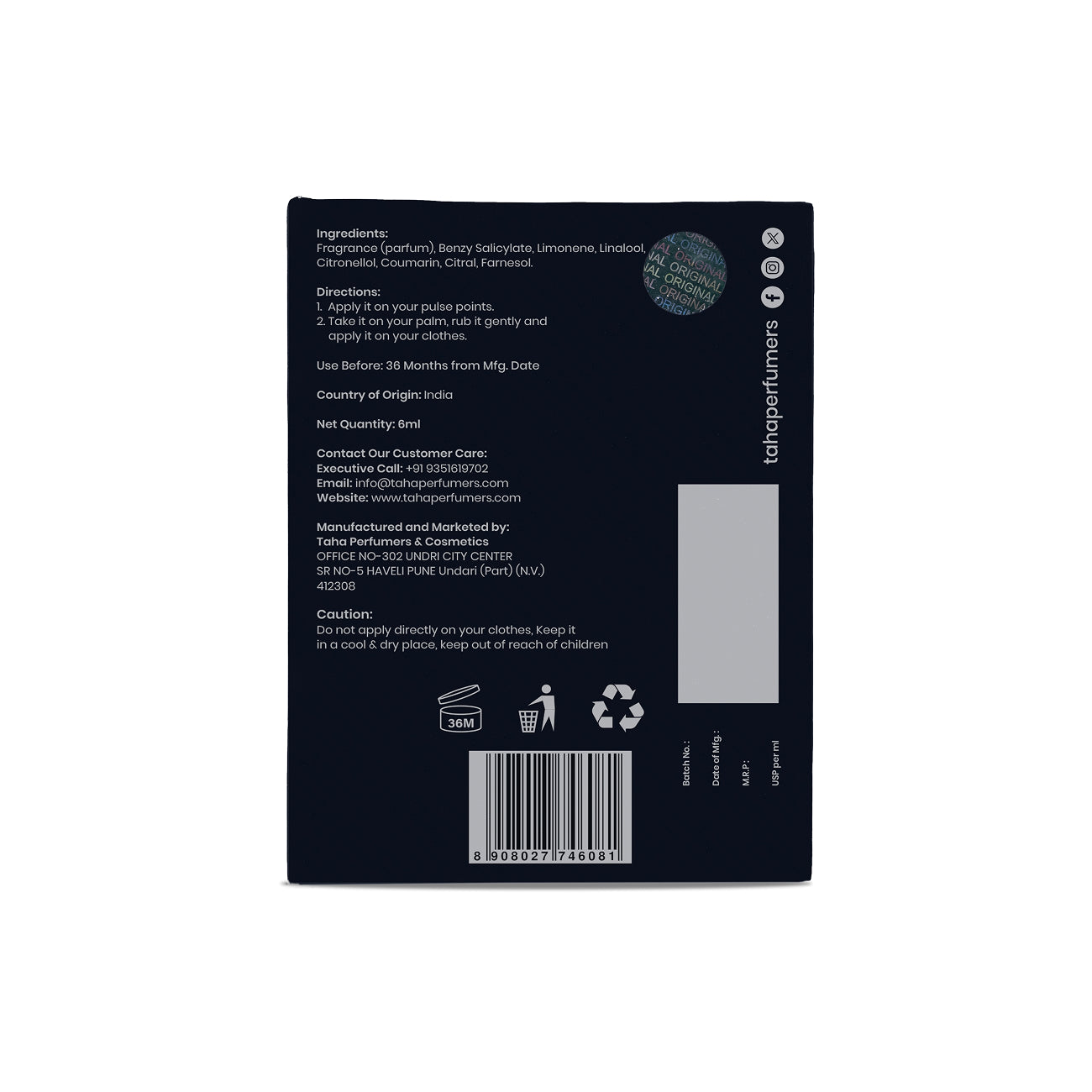TAHA PERFUMERS MUSK AMANI- 6ML